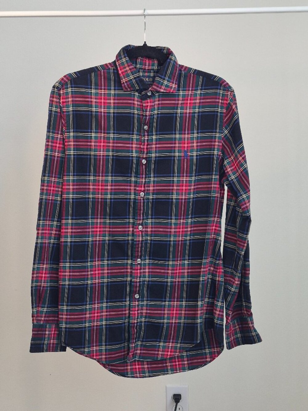 Polo Ralph Lauren Shirt Mens Medium Red Green Plaid Slim Fit Button Down - Picture 1 of 8